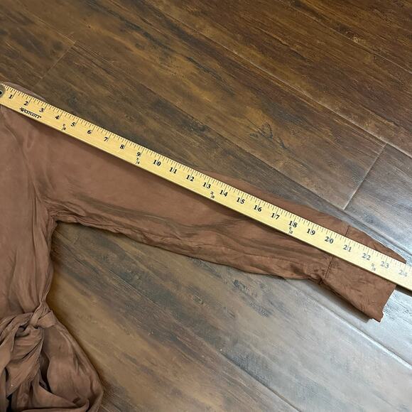 DISSH Wrap Dress Brown Long Sleeve Midi Tie Waist Shoulder Pads - Picture 14 of 15